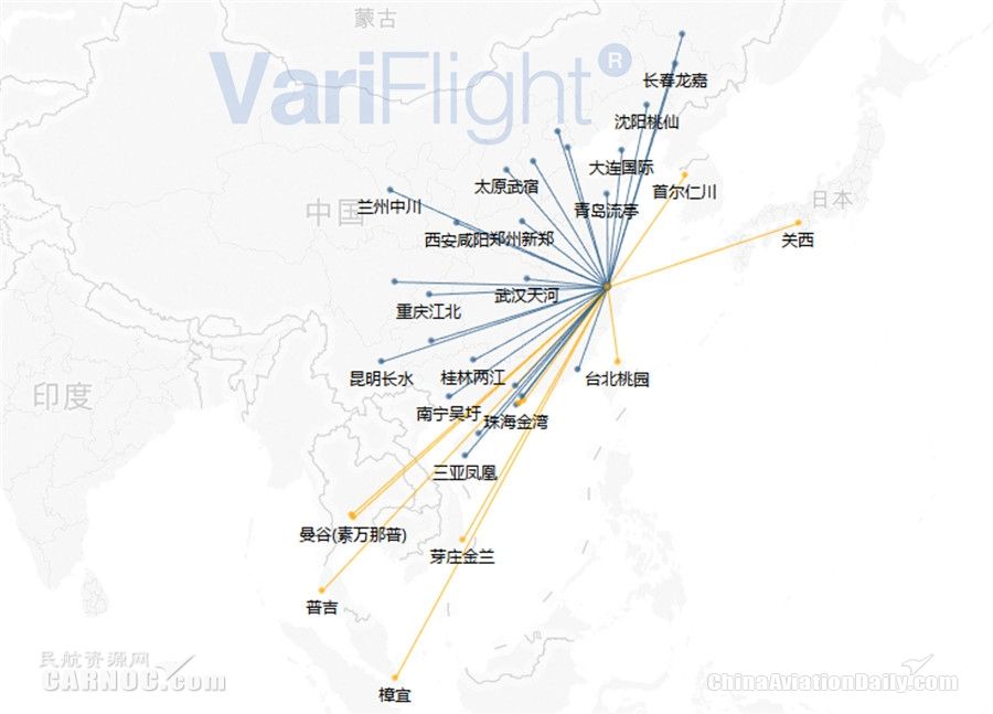 日均往返航班量3班次以上的国际/地区航线;2018年1-8月,杭州萧山机场