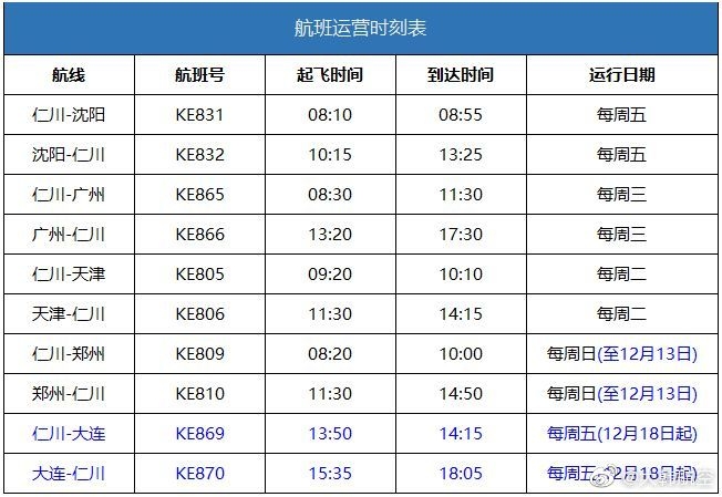 大韓航空在中國(guó)大陸航班表